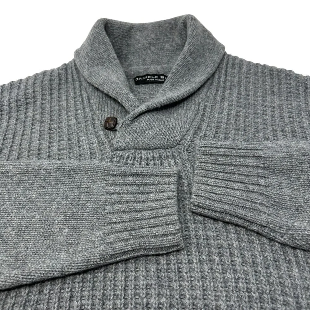 DANIELE BLASI‎ Mens Gray Wool Blend Shawl Collar Italy Made Sweater L